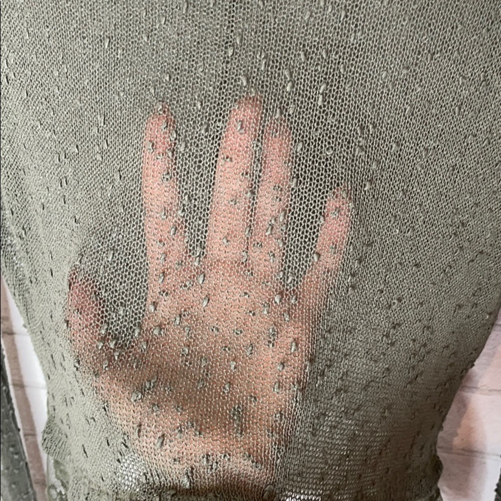 American Eagle Green Sheer Long Sleeve Lace Top - Picture 5 of 11